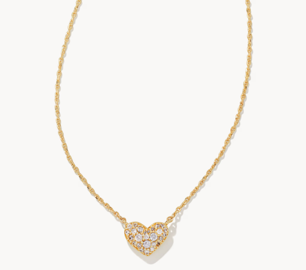 Kendra Scott Ari Gold Pave Crystal Heart Necklace in White CZ - NWOT